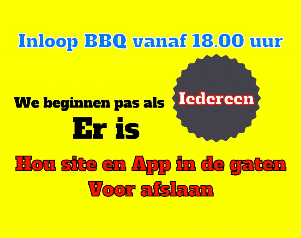Inloop BBQ vanaf 18.00 uur